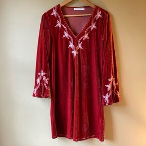 RusttyDustty Women’s Medium Rust Velvet/Velour Long Sleeve Boho Dress